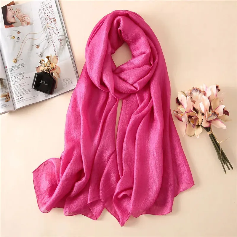 2022 Luxury Brand Women Fashion Scarf Plain Solid Silk Linen Shawls Scarves Summer Lady Bandanas Pashmina Foulard Hijab 180*90Cm