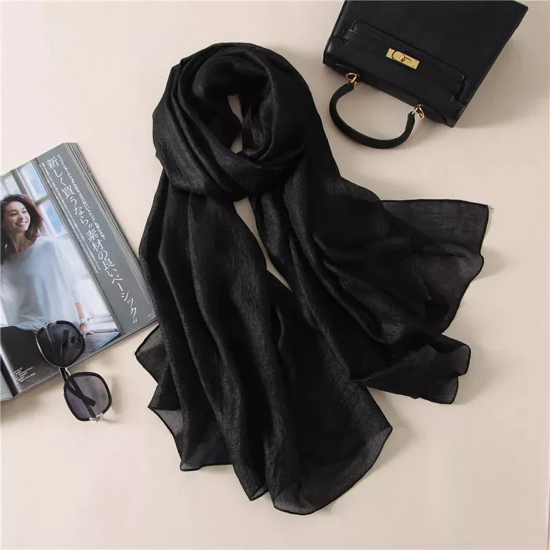 2022 Luxury Brand Women Fashion Scarf Plain Solid Silk Linen Shawls Scarves Summer Lady Bandanas Pashmina Foulard Hijab 180*90Cm
