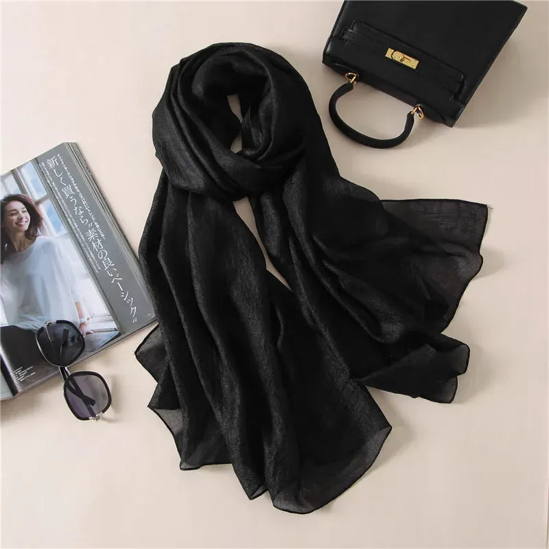 2022 Luxury Brand Women Fashion Scarf Plain Solid Silk Linen Shawls Scarves Summer Lady Bandanas Pashmina Foulard Hijab 180*90Cm