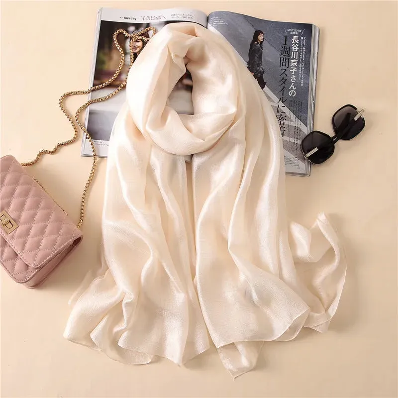 2022 Luxury Brand Women Fashion Scarf Plain Solid Silk Linen Shawls Scarves Summer Lady Bandanas Pashmina Foulard Hijab 180*90Cm