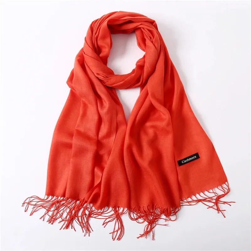 2023 Solid Color Soft Women Scarf Cashmere-like Scarves Lady Summer Thin Shawls Wraps  Pashmina Female  Hijab Headband.