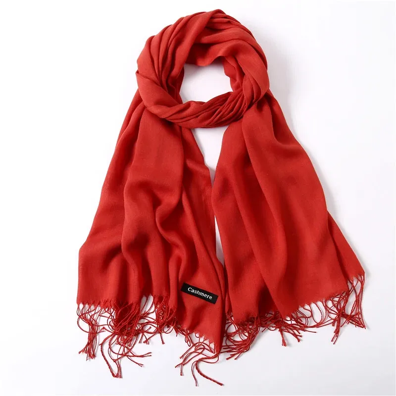2023 Solid Color Soft Women Scarf Cashmere-like Scarves Lady Summer Thin Shawls Wraps  Pashmina Female  Hijab Headband.