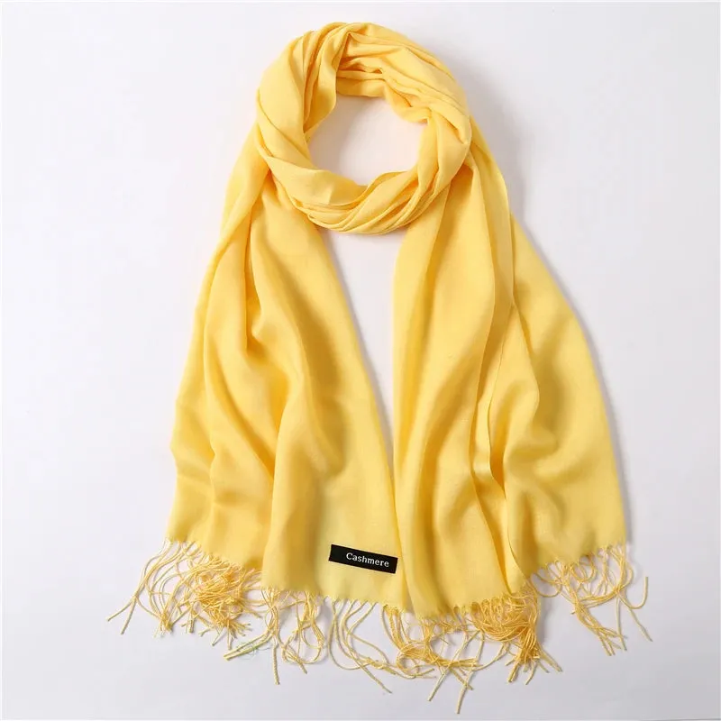 2023 Solid Color Soft Women Scarf Cashmere-like Scarves Lady Summer Thin Shawls Wraps  Pashmina Female  Hijab Headband.