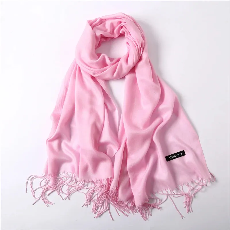 2023 Solid Color Soft Women Scarf Cashmere-like Scarves Lady Summer Thin Shawls Wraps  Pashmina Female  Hijab Headband.