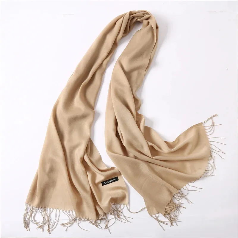 2023 Solid Color Soft Women Scarf Cashmere-like Scarves Lady Summer Thin Shawls Wraps  Pashmina Female  Hijab Headband.