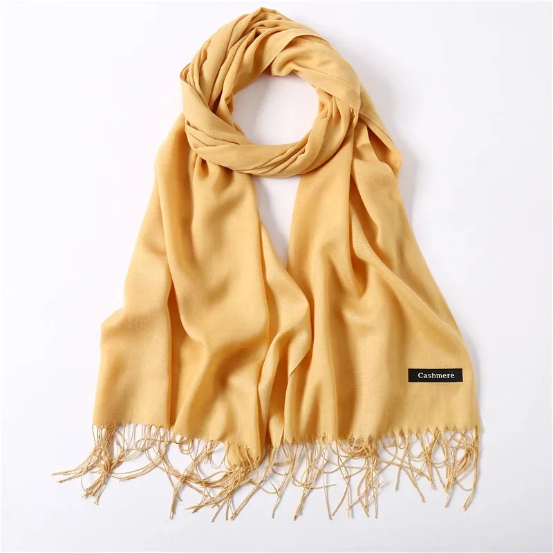 2023 Solid Color Soft Women Scarf Cashmere-like Scarves Lady Summer Thin Shawls Wraps  Pashmina Female  Hijab Headband.