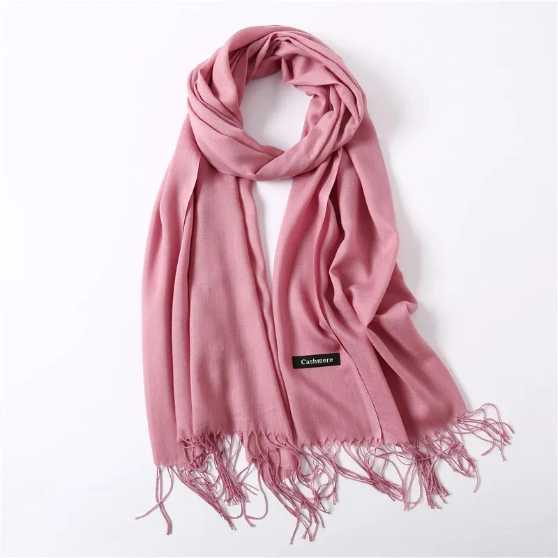 2023 Solid Color Soft Women Scarf Cashmere-like Scarves Lady Summer Thin Shawls Wraps  Pashmina Female  Hijab Headband.