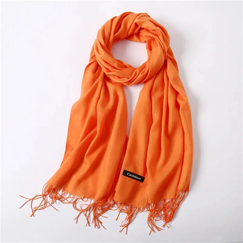 2023 Solid Color Soft Women Scarf Cashmere-like Scarves Lady Summer Thin Shawls Wraps  Pashmina Female  Hijab Headband.