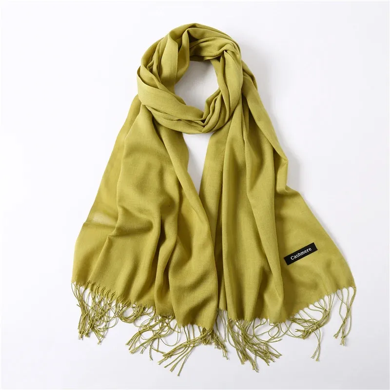 2023 Solid Color Soft Women Scarf Cashmere-like Scarves Lady Summer Thin Shawls Wraps  Pashmina Female  Hijab Headband.
