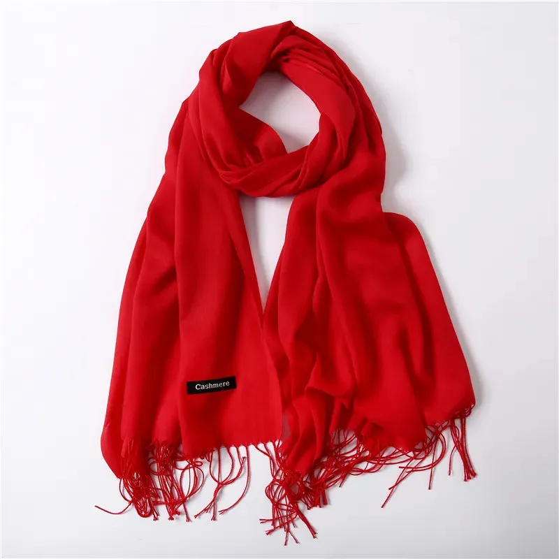2023 Solid Color Soft Women Scarf Cashmere-like Scarves Lady Summer Thin Shawls Wraps  Pashmina Female  Hijab Headband.