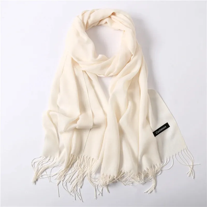 2023 Solid Color Soft Women Scarf Cashmere-like Scarves Lady Summer Thin Shawls Wraps  Pashmina Female  Hijab Headband.