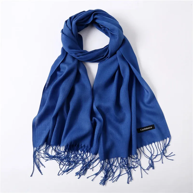 2023 Solid Color Soft Women Scarf Cashmere-like Scarves Lady Summer Thin Shawls Wraps  Pashmina Female  Hijab Headband.