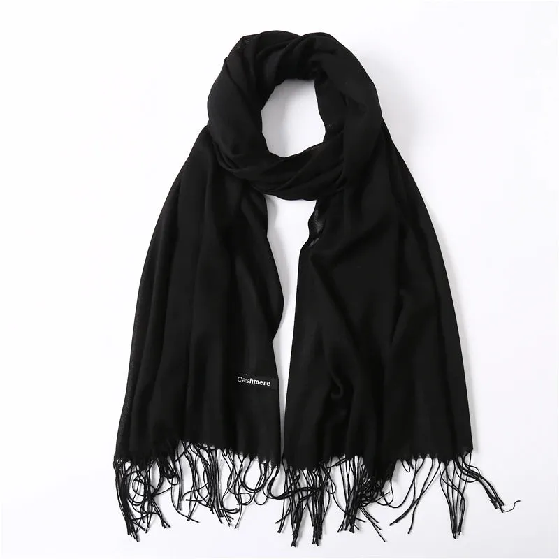 2023 Solid Color Soft Women Scarf Cashmere-like Scarves Lady Summer Thin Shawls Wraps  Pashmina Female  Hijab Headband.