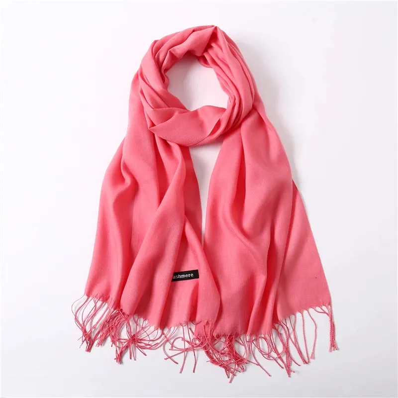 2023 Solid Color Soft Women Scarf Cashmere-like Scarves Lady Summer Thin Shawls Wraps  Pashmina Female  Hijab Headband.