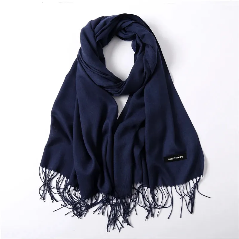 2023 Solid Color Soft Women Scarf Cashmere-like Scarves Lady Summer Thin Shawls Wraps  Pashmina Female  Hijab Headband.