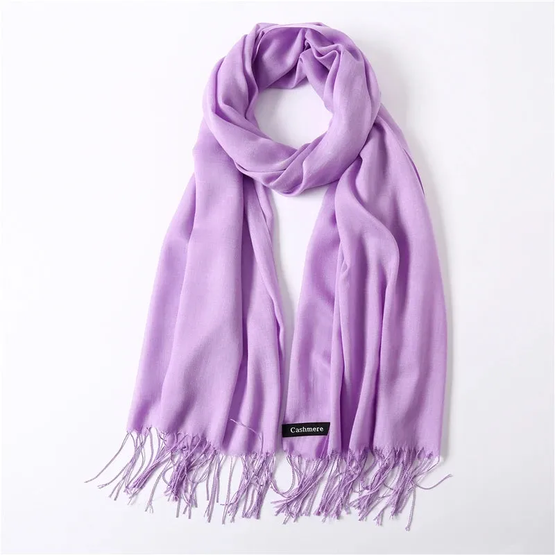 2023 Solid Color Soft Women Scarf Cashmere-like Scarves Lady Summer Thin Shawls Wraps  Pashmina Female  Hijab Headband.