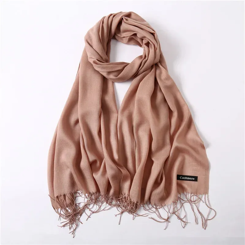 2023 Solid Color Soft Women Scarf Cashmere-like Scarves Lady Summer Thin Shawls Wraps  Pashmina Female  Hijab Headband.