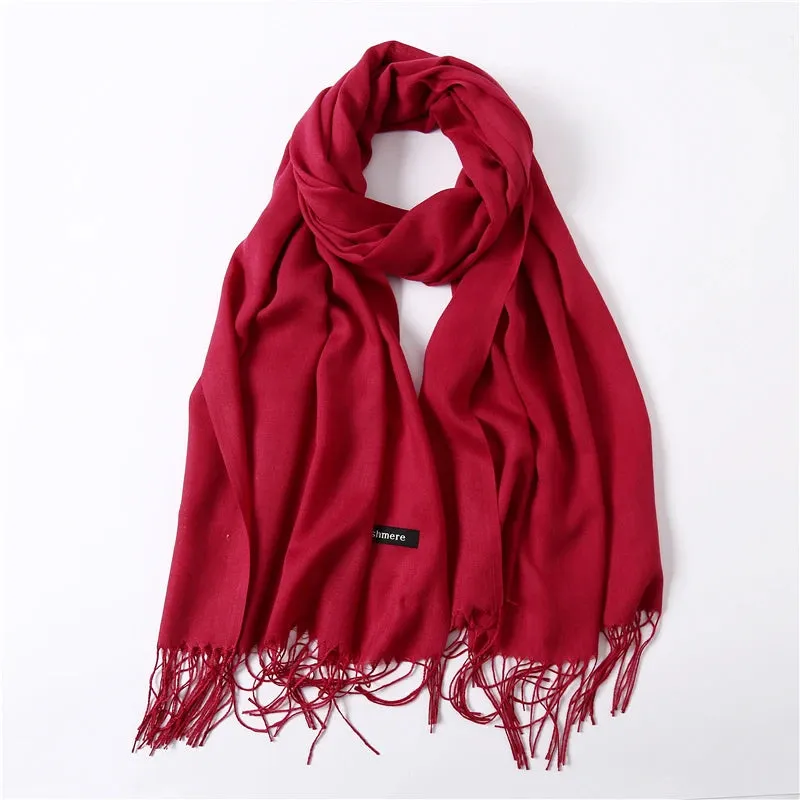 2023 Solid Color Soft Women Scarf Cashmere-like Scarves Lady Summer Thin Shawls Wraps  Pashmina Female  Hijab Headband.