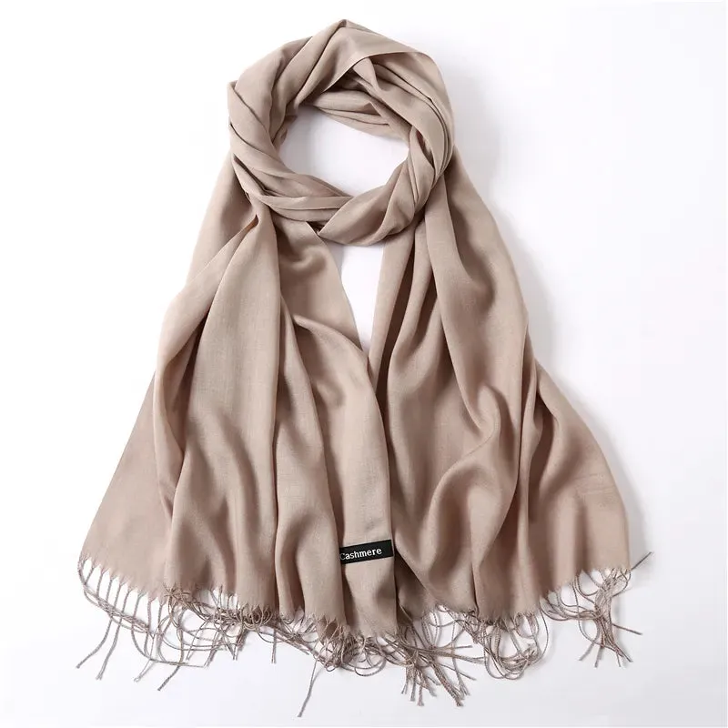 2023 Solid Color Soft Women Scarf Cashmere-like Scarves Lady Summer Thin Shawls Wraps  Pashmina Female  Hijab Headband.