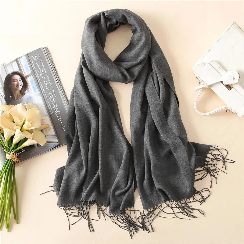 2023 Solid Color Soft Women Scarf Cashmere-like Scarves Lady Summer Thin Shawls Wraps  Pashmina Female  Hijab Headband.