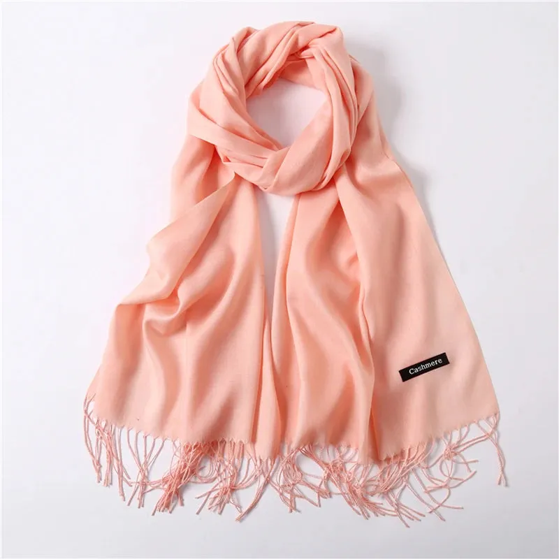 2023 Solid Color Soft Women Scarf Cashmere-like Scarves Lady Summer Thin Shawls Wraps  Pashmina Female  Hijab Headband.