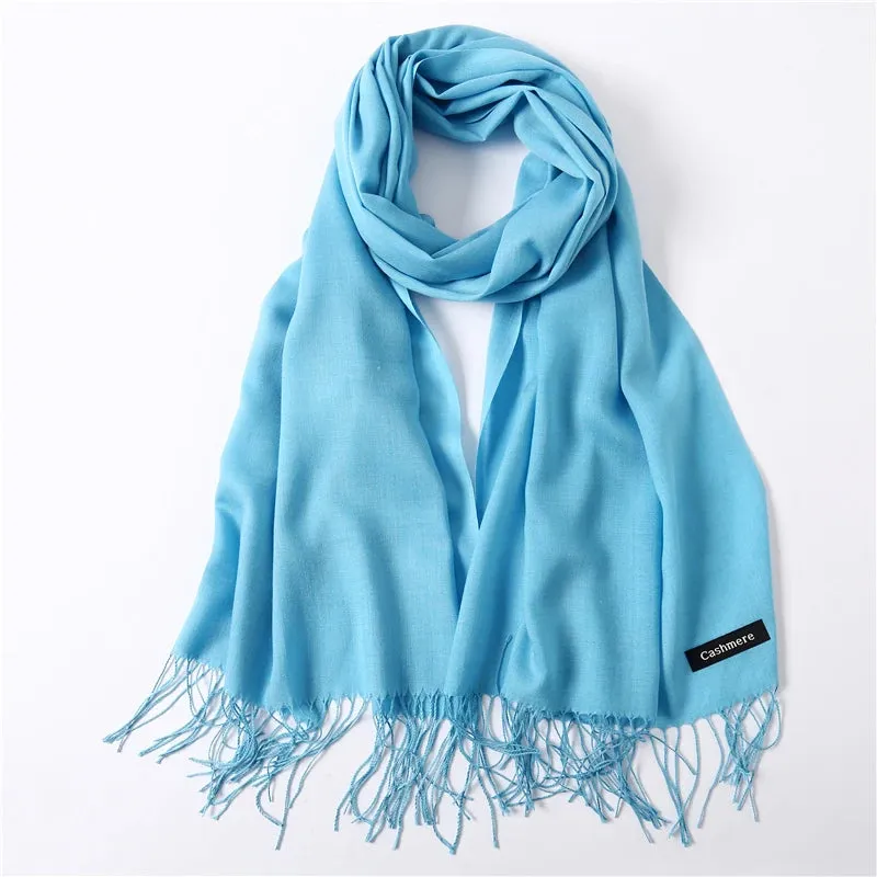2023 Solid Color Soft Women Scarf Cashmere-like Scarves Lady Summer Thin Shawls Wraps  Pashmina Female  Hijab Headband.