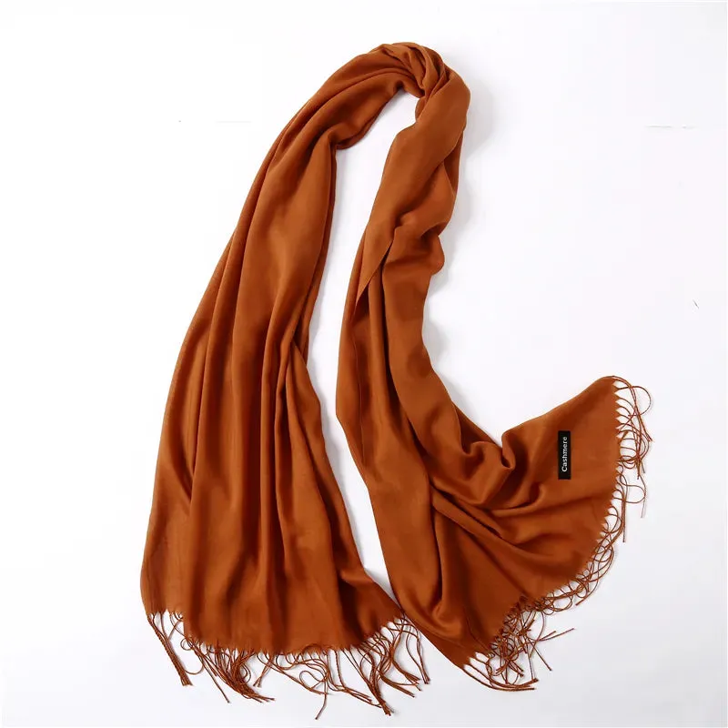 2023 Solid Color Soft Women Scarf Cashmere-like Scarves Lady Summer Thin Shawls Wraps  Pashmina Female  Hijab Headband.