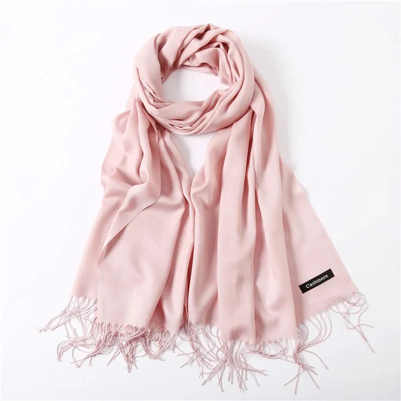 2023 Solid Color Soft Women Scarf Cashmere-like Scarves Lady Summer Thin Shawls Wraps  Pashmina Female  Hijab Headband.