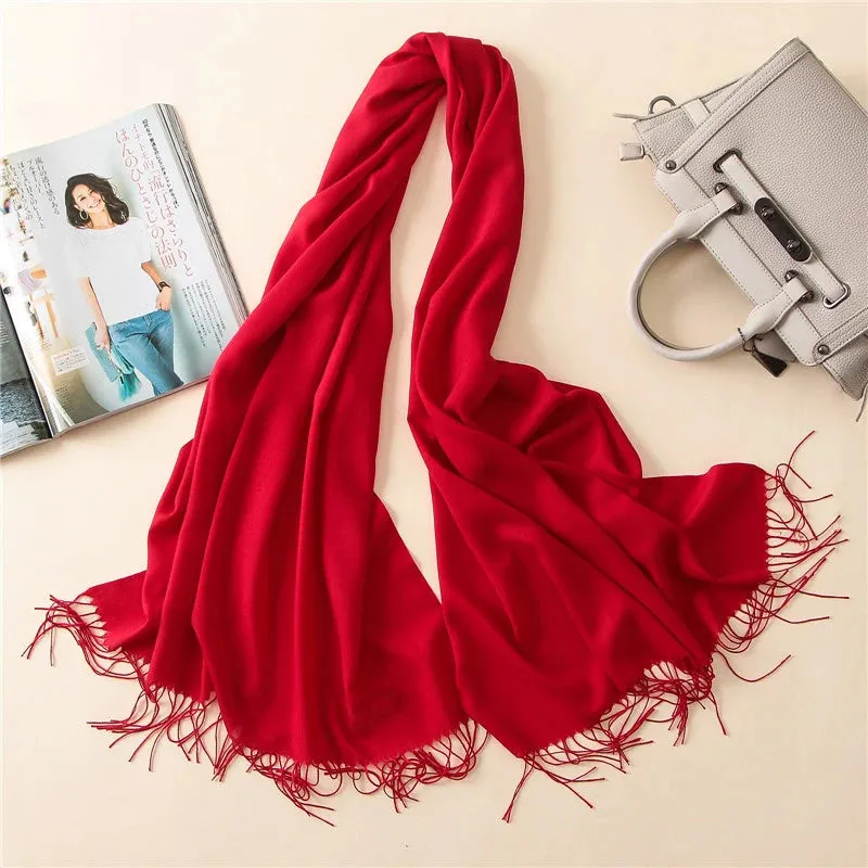 2023 Solid Color Soft Women Scarf Cashmere-like Scarves Lady Summer Thin Shawls Wraps  Pashmina Female  Hijab Headband.