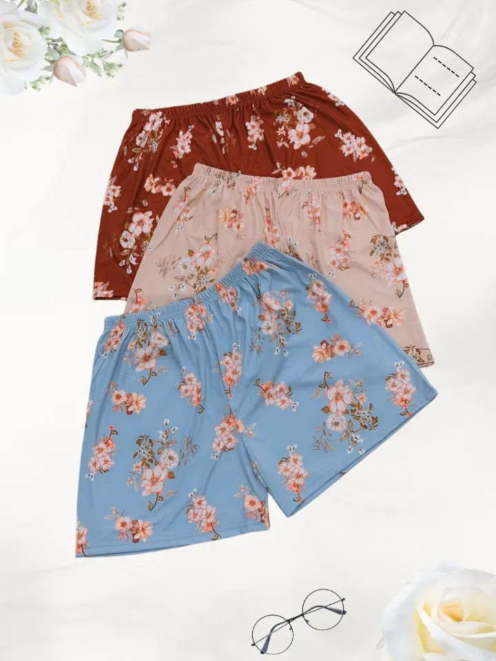 3 Pack Floral Soft Printed Short for Women