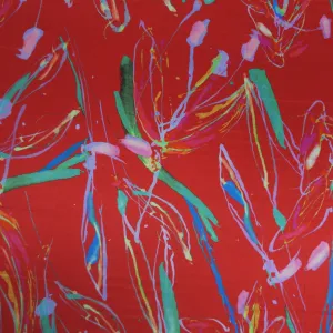 Abstract Red Splatter Print on Blush Silk Charmeuse Fabric