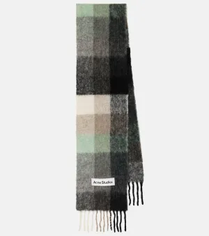 Acne Studios Alpaca Wool Blend Check Scarf, Green