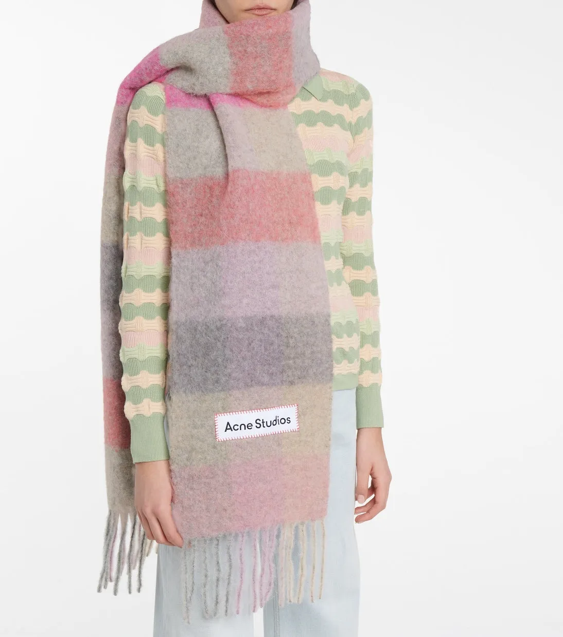 Acne Studios Alpaca Wool Blend Check Scarf, Pink
