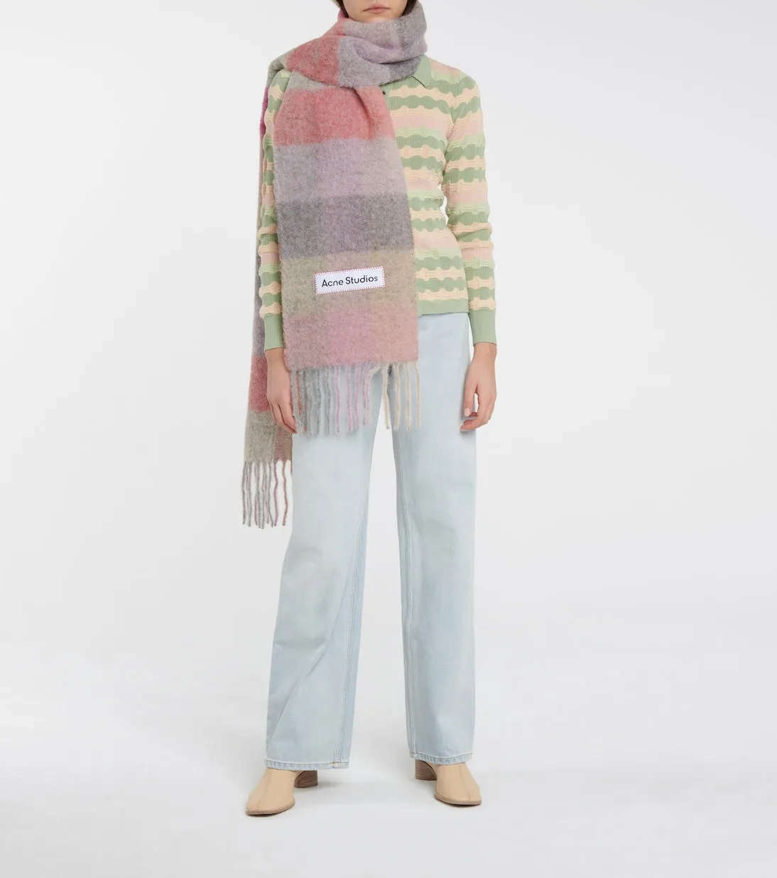 Acne Studios Alpaca Wool Blend Check Scarf, Pink