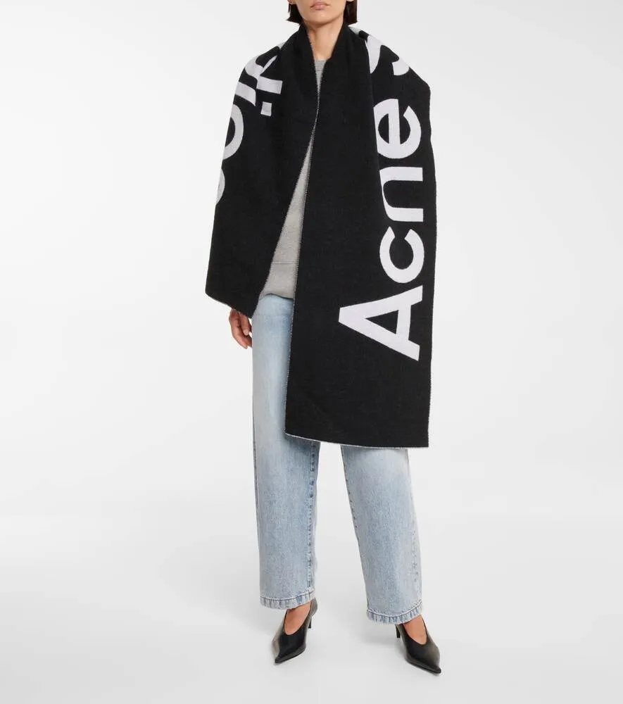 Acne Studios Logo Jacquard Scarf, Black