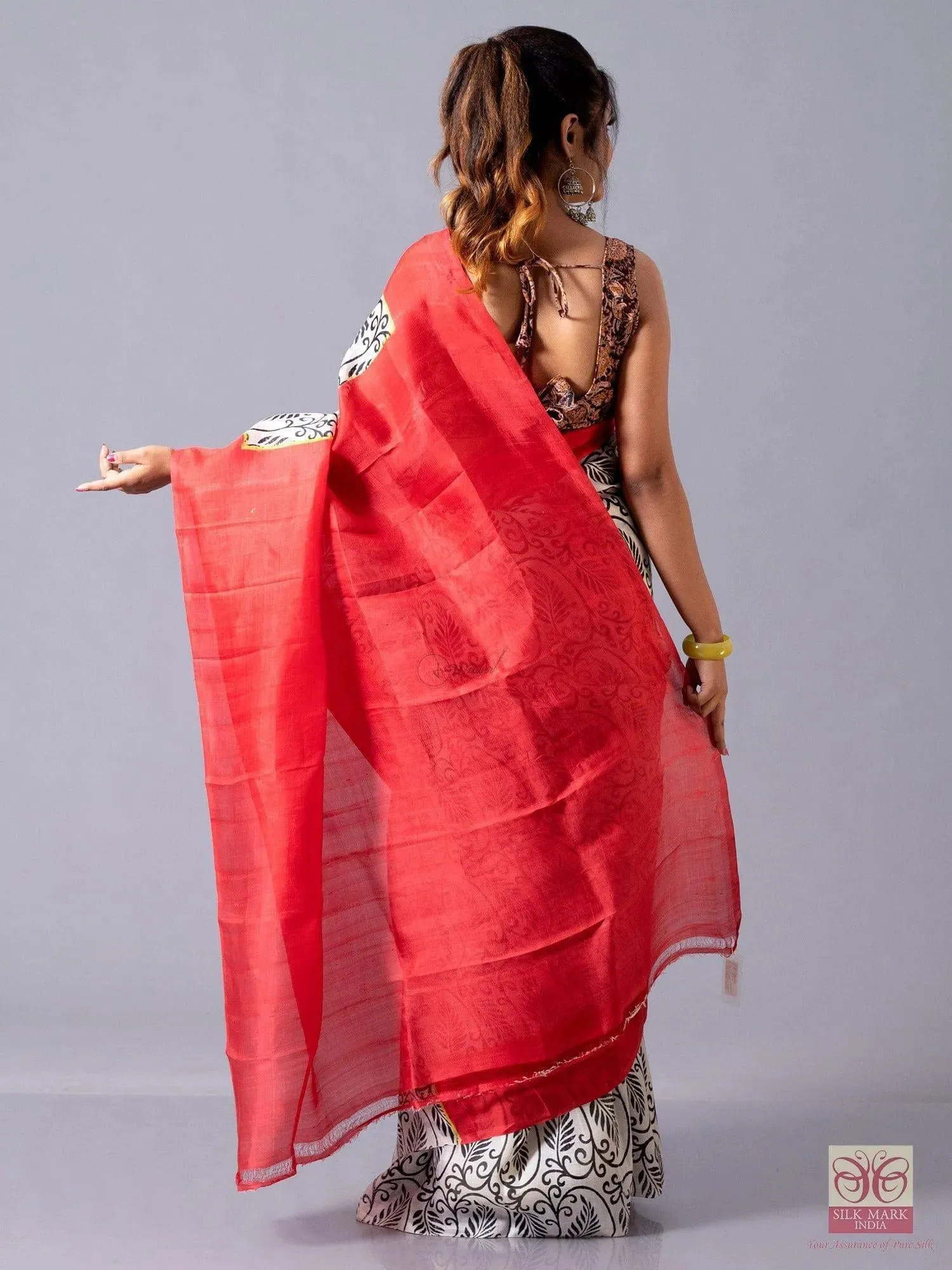 Allover Block Printed Murshidabad Silk Saree