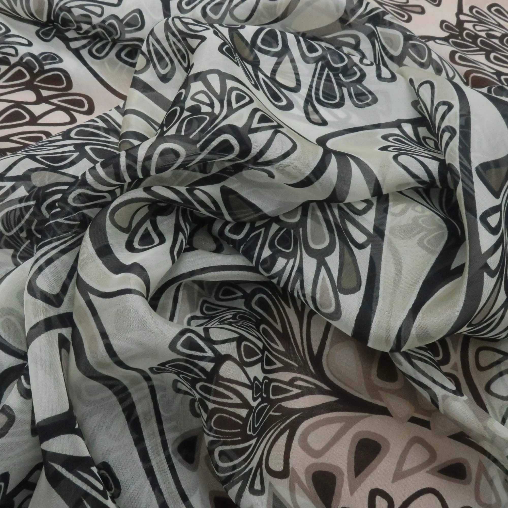 Almond Floral Abstract Printed Silk