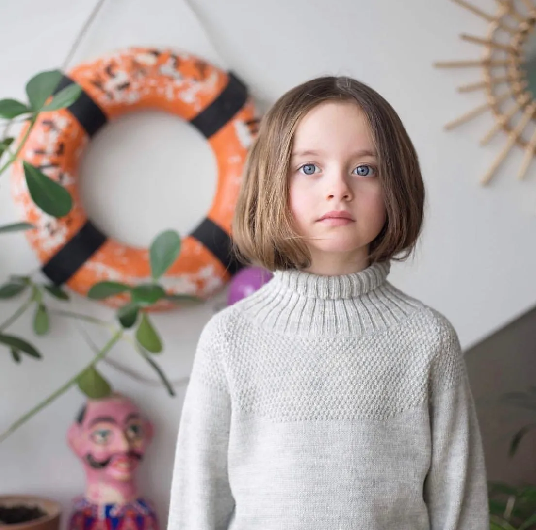 Alpaca & Wool Knitted Sailor Sweater - Light Grey - 18m-12y