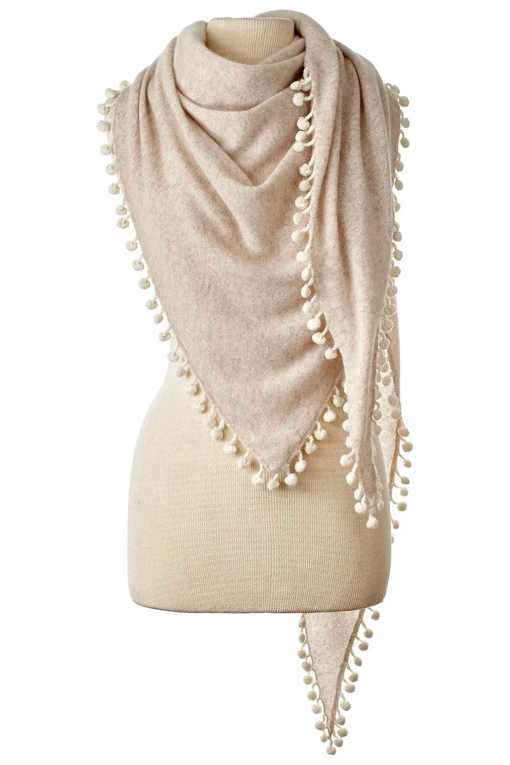 Alpine Cashmere Pom-Pom Triangle Wrap | Sand/Ivory