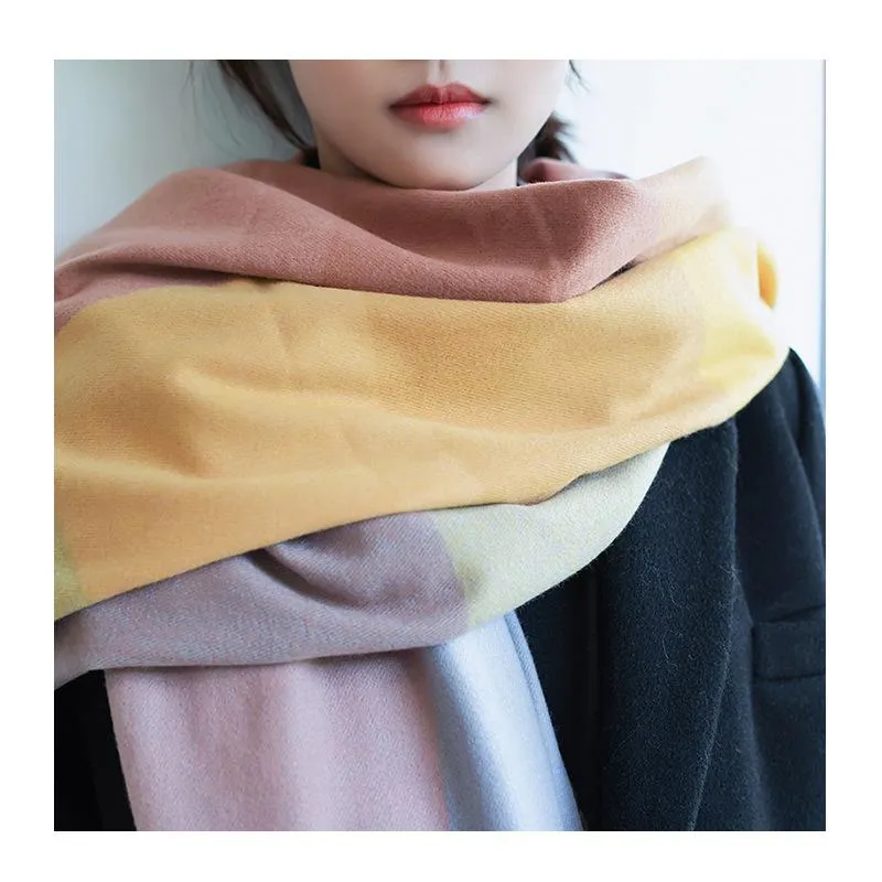 Autumn and winter thickened warm cashmere-like large plaid scarf season shawl scarf