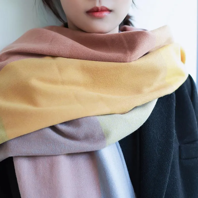 Autumn and winter thickened warm cashmere-like large plaid scarf season shawl scarf