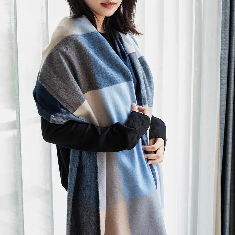 Autumn and winter thickened warm cashmere-like large plaid scarf season shawl scarf