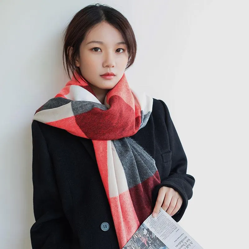 Autumn and winter thickened warm cashmere-like large plaid scarf season shawl scarf