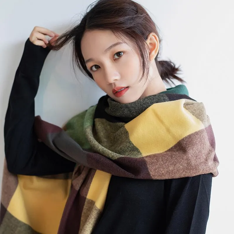 Autumn and winter thickened warm cashmere-like large plaid scarf season shawl scarf