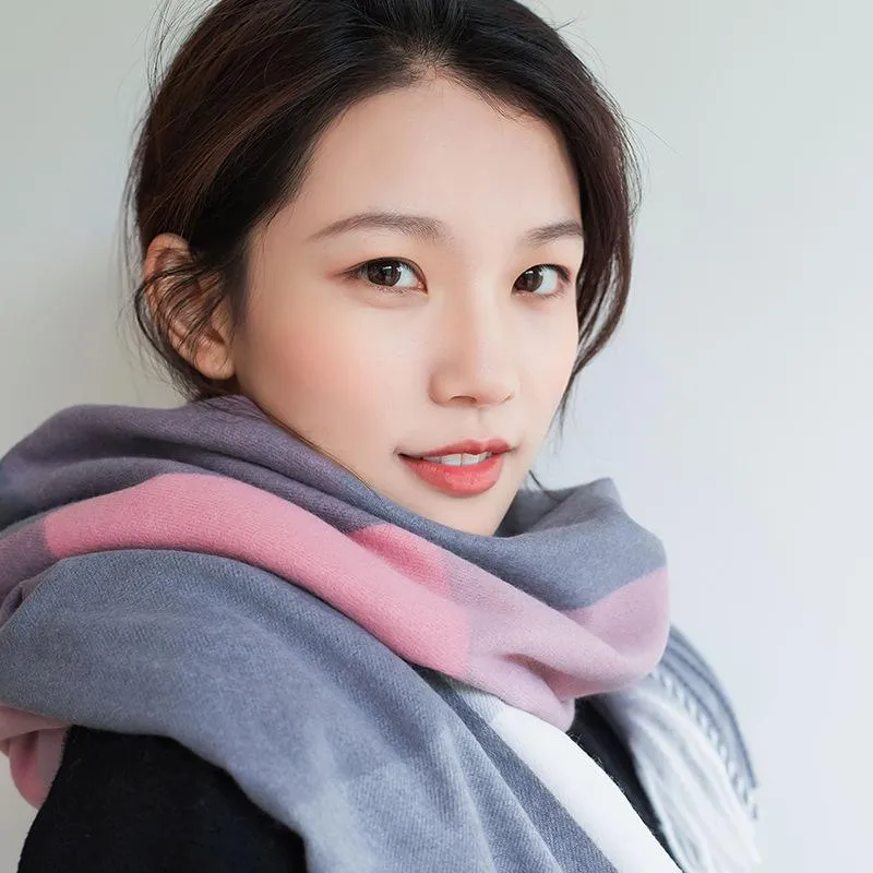 Autumn and winter thickened warm cashmere-like large plaid scarf season shawl scarf
