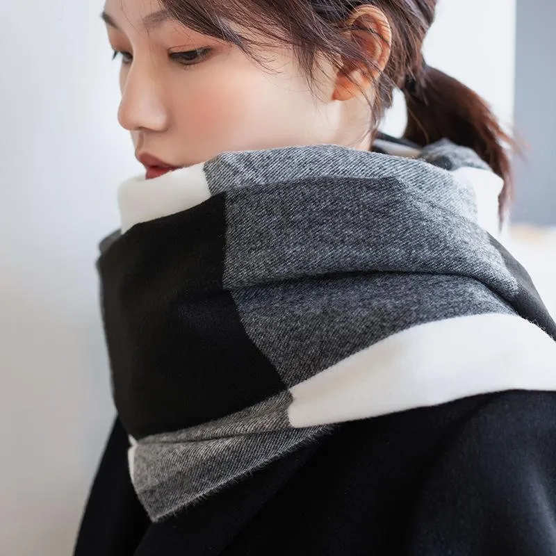 Autumn and winter thickened warm cashmere-like large plaid scarf season shawl scarf