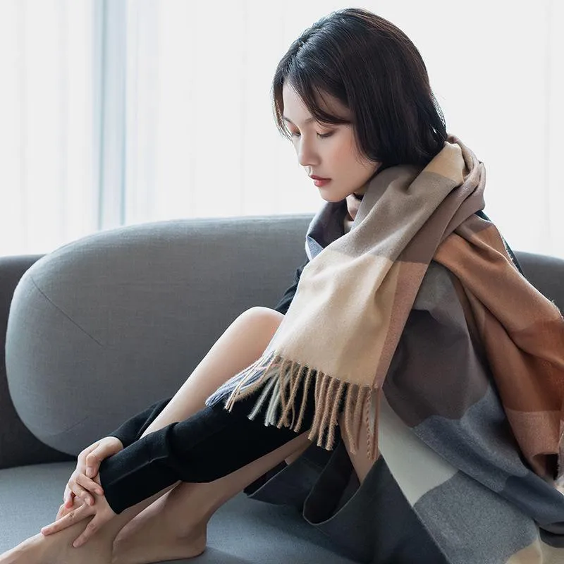 Autumn and winter thickened warm cashmere-like large plaid scarf season shawl scarf