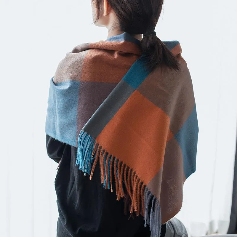 Autumn and winter thickened warm cashmere-like large plaid scarf season shawl scarf