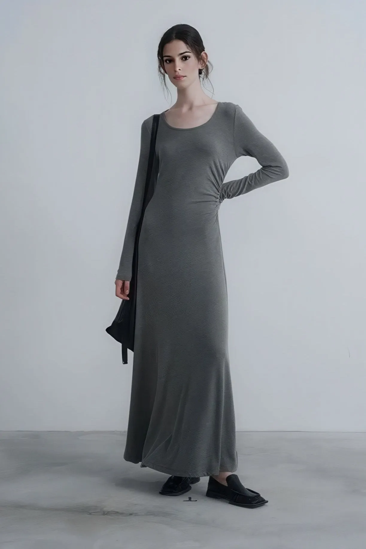 Autumn Long Ruching Knit Dress
