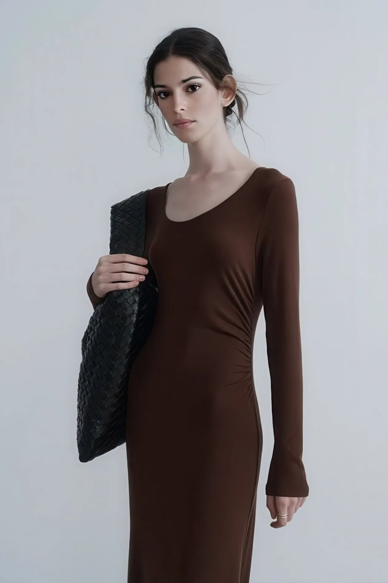 Autumn Long Ruching Knit Dress